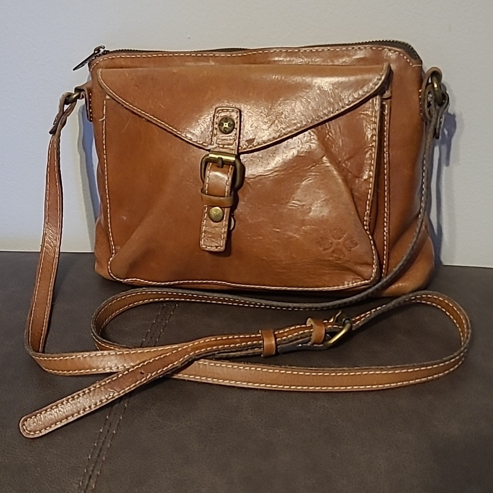 Patricia Nash Avelino Smooth Italian Leather Cognac Crossbody Handbag Purse - Picture 2 of 16